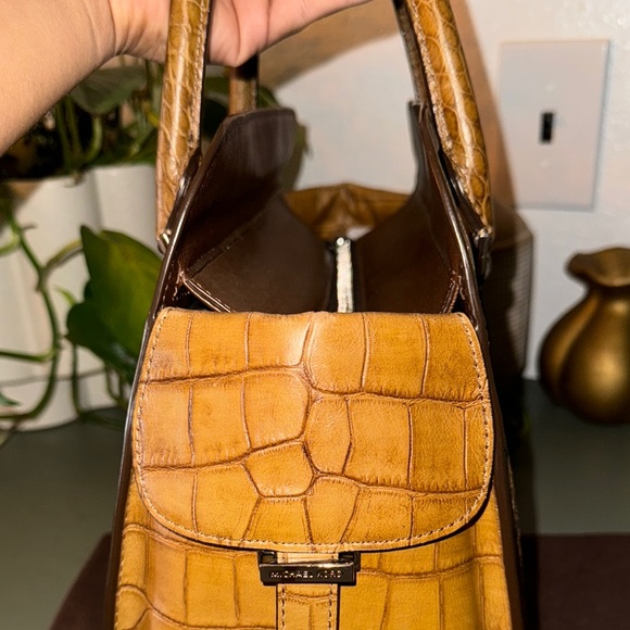 Michael Kors Brown Crocodile-Embossed Satchel Handbag - Picture 5 of 16
